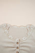 Lace Trim Button Henley Lettuce Edge Ribbed Top